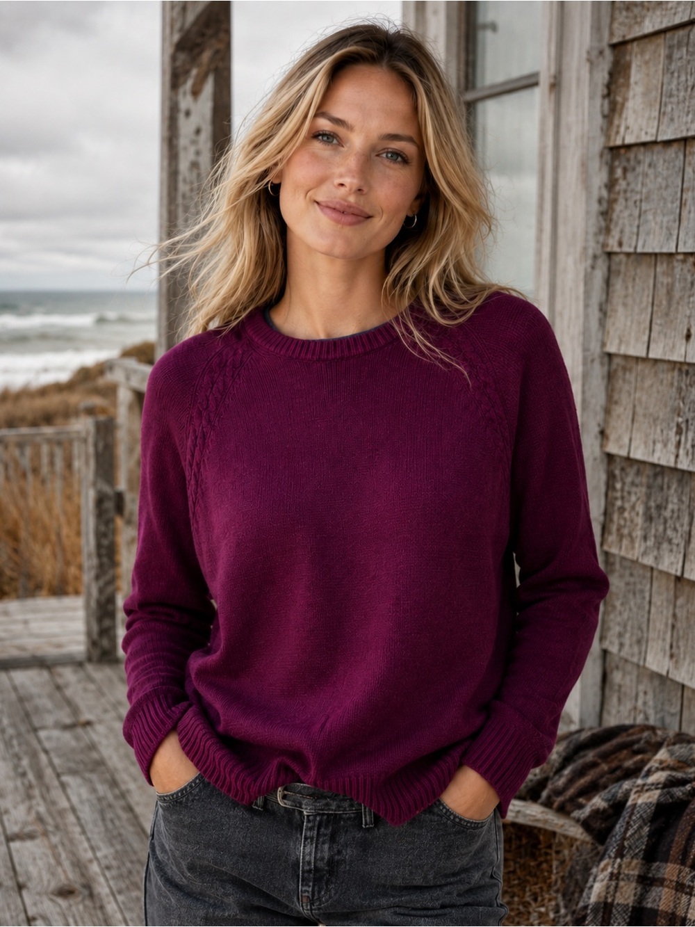 Ted Baker Wool Alpaca Blend Plum Cable Knit Sweater |Size 4| Coastal Fall Preppy